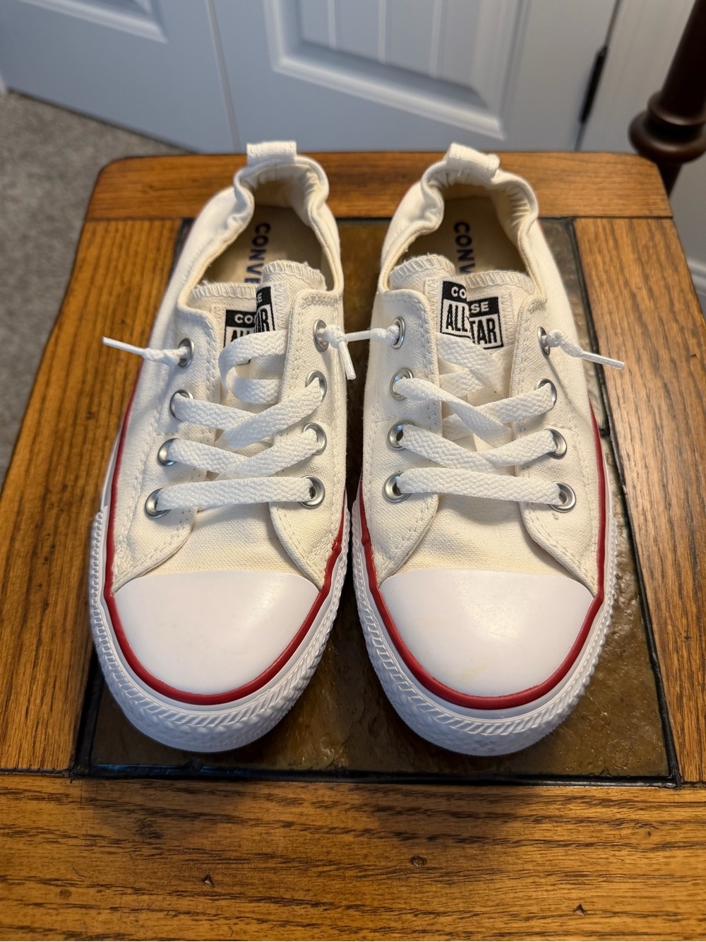 Converse White Low Top Canvas Sneakers with Red Trim - Women’s Sz 8
